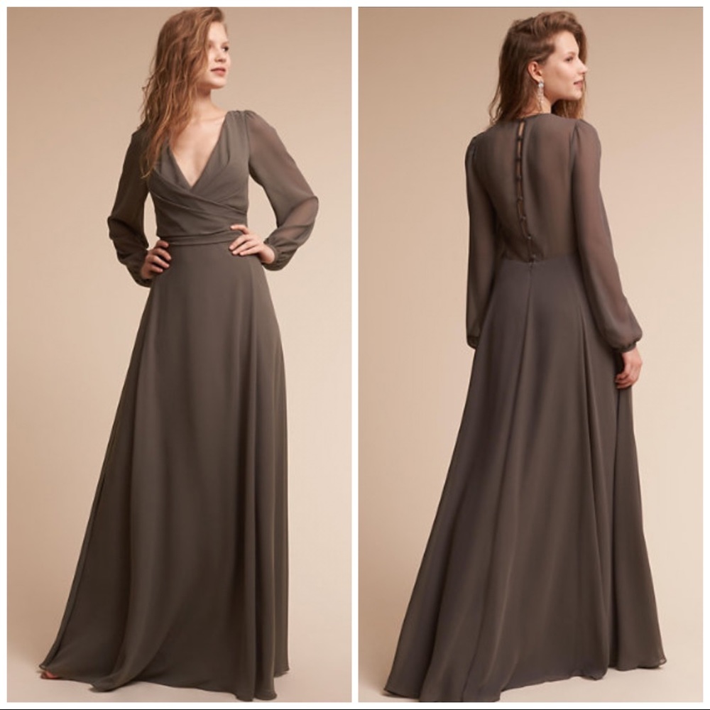 BHLDN Watters “Nova” Gown 2 in "Storm"/ a Chocolate Gray NWT